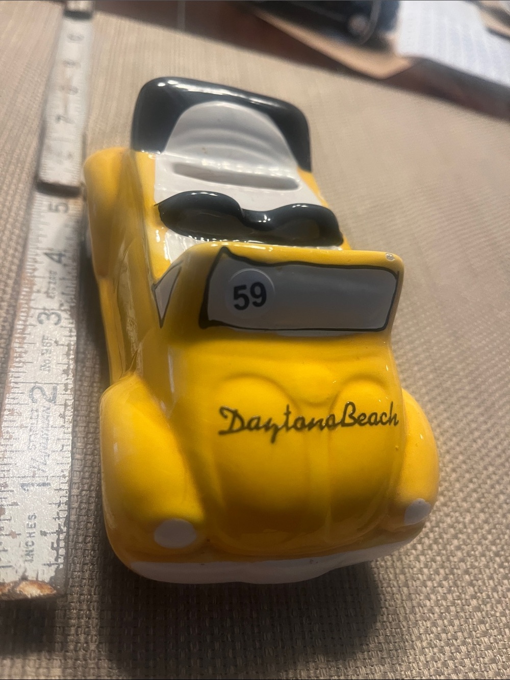 Daytona Beach Yellow Ceramic  Volkswagen bug Figurine